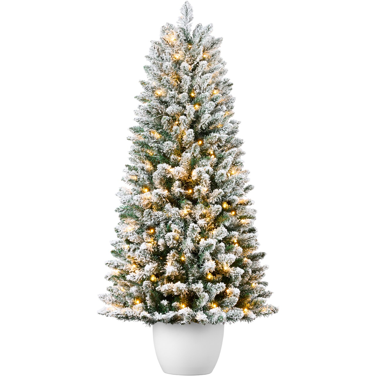 Best Choice Products Pre-Lit Potted Flocked Christmas Tree, Classic Artificial Holiday Décor, w/ Twinkling White LEDs
